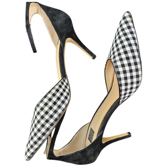 White‎ House Black Market Gianna Gingham Suede Heels Ankle Strap Buckle Size 9 - Picture 9 of 11